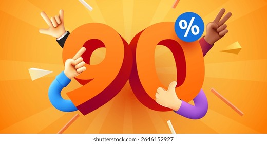 90% de desconto. Desconto composição criativa. Apresentação do produto, maquete, pódio. Banner e cartaz de venda. Ilustração vetorial.