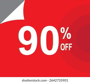 90 percent off. Discount for your sales. Red and white colors. 