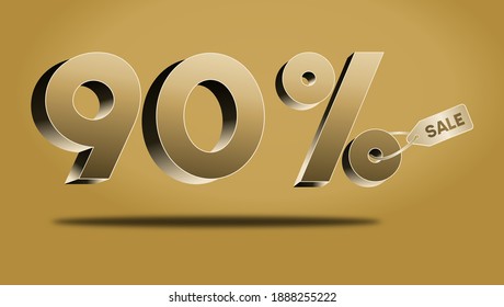 90 Percent off gold 3d, Special Offer 90% Off, Up to 90 Percent Sales, Big deals, Sales, perfect for, flyers, Banners, Ads, stickers, Offer icons etc.
