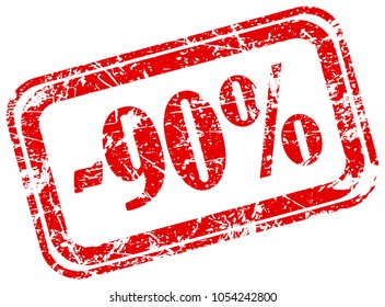 90 percent off marketing deal offering grunge red rubber stamp label isolated on white background