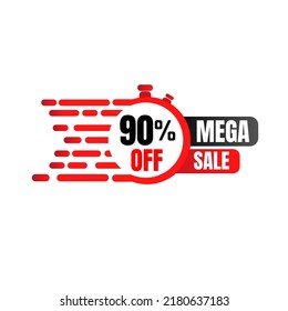 90% percent off (offer), mega sale, super discount for a limited time. Red graphic design in Vector Illustration, 