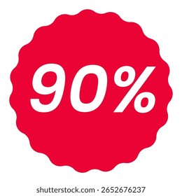 90% percent off red circular starburst shape discount badge pack, white on red, minimalist design, sale icon discount badge promotional graphics vector illustration