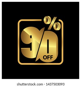 90 percent off sale promotion gold, vector. stock icon.