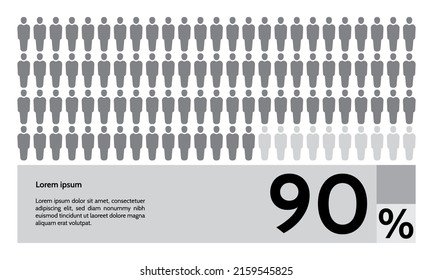 90 percent people population demography, diagram, infographics concept, element design. Vector illustration