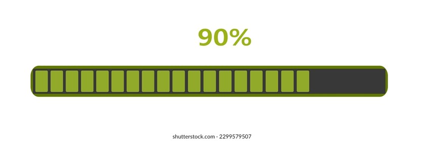 90 percent progress loading bar vector with white background.