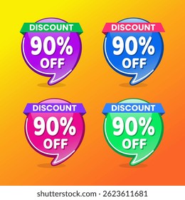90 Percent Promotional Discount Banner Design with Colorful Balloons and Yellow Background for Sales, Offers, and Marketing Promotions