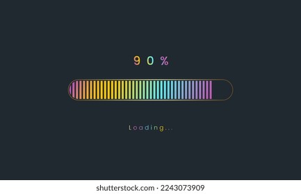 90 percent rainbow downloading bar, loading bar, banner for user interface, colorful Futuristic loading bar, a loading tap menu UI, download progressing design, vector illustration.