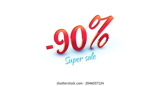 90% de números de color rojo aislados en fondo blanco. Texto de superventa. Símbolo de venta para el diseño de publicidad de temporada