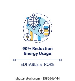 90 percent reduction energy usage concept icon. 5G technology idea thin line illustration. Mobile internet. High-speed connection. Wireless technology. Vector isolated outline drawing. Editable stroke