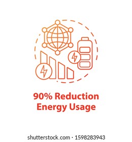 90 percent reduction energy usage concept icon. Mobile internet. 5G technology idea thin line illustration. High-speed connection. Wireless technology. Vector isolated outline drawing. Editable stroke
