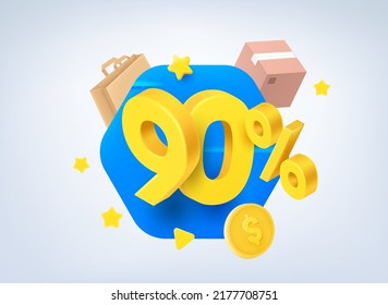 90 percent sale concept. 3d vector illustration