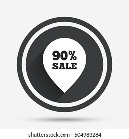 90 percent sale pointer tag sign icon.
