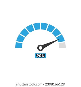 90 percent Speedometer icons. Vector illustration in flat design style.