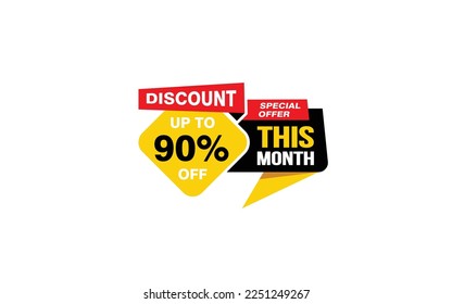 90 Percent THIS MONTH offer, clearance, promotion banner layout with sticker style. 
