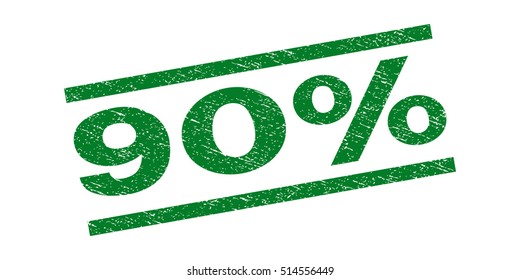90 Percent watermark stamp. Text caption between parallel lines with grunge design style. Rubber seal stamp with dust texture. Vector green color ink imprint on a white background.