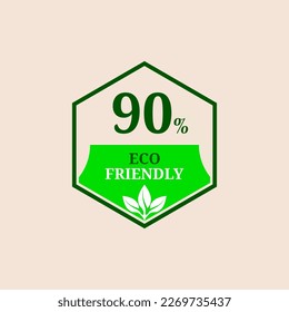 90% percentage Eco friendly stamp icons Vector illustration with Green organic plant leaf. Vector logo design