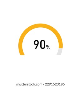 90 percent,semicircle shape percentage diagram symbol,transparent background.