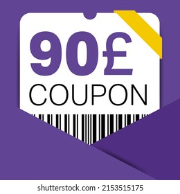 90 Pound Coupon promotion sale for a website, internet ads, social media gift 90 off discount voucher. Big sale and super sale coupon discount. Price Tag Mega Coupon discount vector illustration.