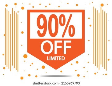 90% Price tag. Banner for price reduction ad for stores and sales.