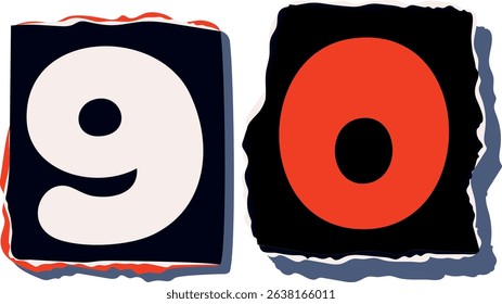 90 Retro torn paper number Design art