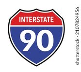 90 route sign icon. Vector road 90 highway interstate American freeway us California route symbol