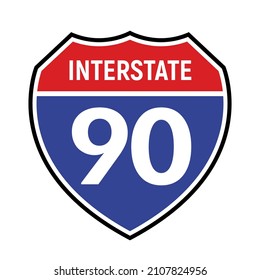 90 route sign icon. Vector road 90 highway interstate American freeway us California route symbol