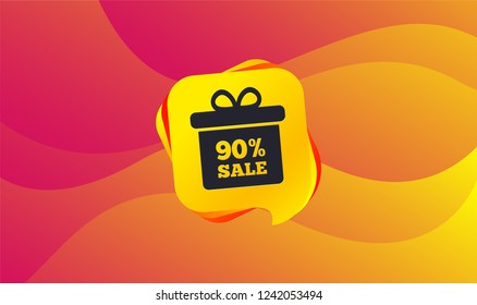 90% sale gift box tag sign icon. Discount symbol. Special offer label. Wave background. Abstract shopping banner. Template for design. Vector