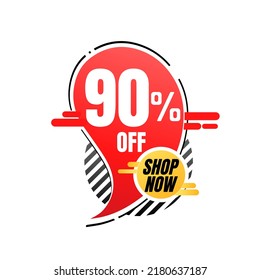 90% sale off, shop now, discount banner design template, promotional tag, vector illustration,