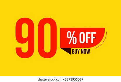 90% sale offer. Special offer discount label with sale percentage. 90 percent off price reduction badge. Promotion design isolated vector illustration, red and yellow.