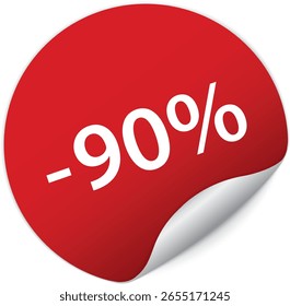 -90% VENTA en el Anuncio de Vector rojo coloreado de la etiqueta engomada del círculo