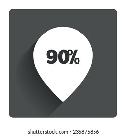90% sale pointer tag sign icon. Discount symbol. Special offer label. Gray flat square button with shadow. Modern UI website navigation. Vector
