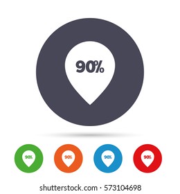 90% sale pointer tag sign icon. Discount symbol. Special offer label. Round colourful buttons with flat icons. Vector