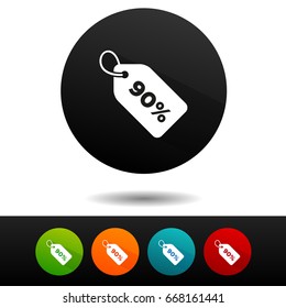 90% sale price tag sign icon. Vector Discount symbol. Special offer label.