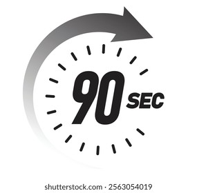 90 seconds, 90 sec stopwatch or countdown icon.