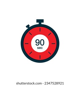 90 segundos , icono del vector de cronómetro de 90 segundos. Icono de Stopwatch en estilo plano sobre un fondo blanco. Vector.