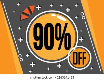 90% special offer. 90% discount for web and virtual stores. Vector in orange and black.