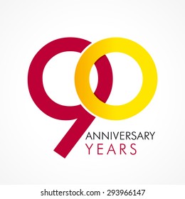 90 th anniversary numbers. 90s years old logotype. Creative bold congrats. Isolated abstract graphic web design template. Congratulation with rings digits. Up to 90% -90% percent off discount concept.