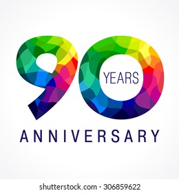 90 th anniversary numbers. 90s years old logotype. Bright congrats. Isolated abstract graphic design template. Creative 9, 0 3D digits. Up to 90% -90% percent off discount sign. Congratulation concept