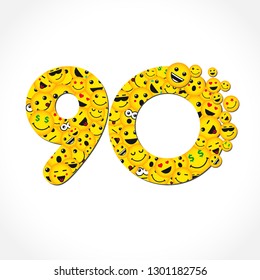 90 th years old congrats. Isolated yellow letter O logotype. 