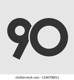 90 th years old logotype. Isolated simple abstract graphic symbol of 90%. Straight elegant cut number design template. Round shape digits, up to -90 % percent off sign. Emblem in minimalistic slyle.