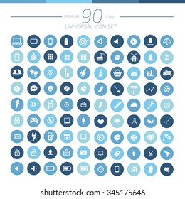 90 Universal Website icon set,blue vector