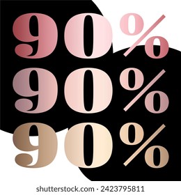 90% written with metallic effect on a background with circles.
