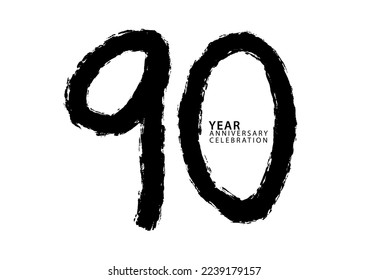 90 year anniversary celebration black color logotype vector, 90 number design, 90th Birthday invitation, logo number design vector illustration, black brushstroke illustration