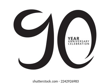 90 year anniversary celebration black color logotype vector, 90 number design, 90th Birthday invitation, logo number design vector illustration, graphic element, calligraphy font, typography logo