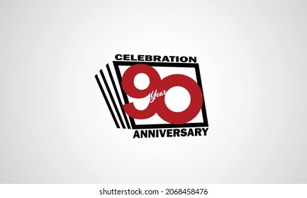 90 Year Anniversary Celebration, Book Design Style Black And Red Color For Event, Birthday, Giftcard, Poster-vector