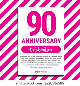 90 Year Anniversary Celebration Design, on Pink Stripe Background Vector Illustration. Eps10 Vector