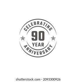 90 Year Anniversary Celebration Emblem Badge with Gray Color for Celebration Event, Wedding, Greeting card, and Invitation Isolated on White Background