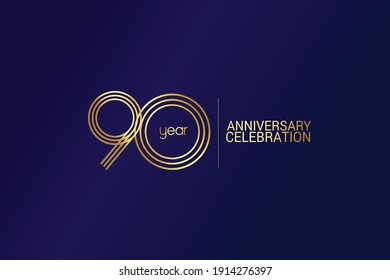 90 year anniversary celebration Gold Line. logotype isolated on Blue background for celebration, invitation card, and greeting card-Vector