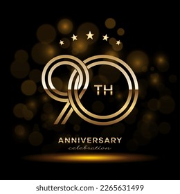 90 year anniversary celebration. Anniversary logo design with double line and golden text concept. Logo Vector Template Illustration