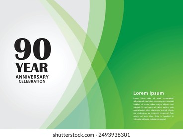 90 year anniversary celebration logotype on green background for poster, banner, leaflet, flyer, brochure, web, invitations or greeting card, 90 number design, 90th Birthday invitation, vector